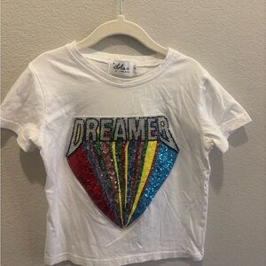 Lola + The Boys White Tee with Multicolor Sequins